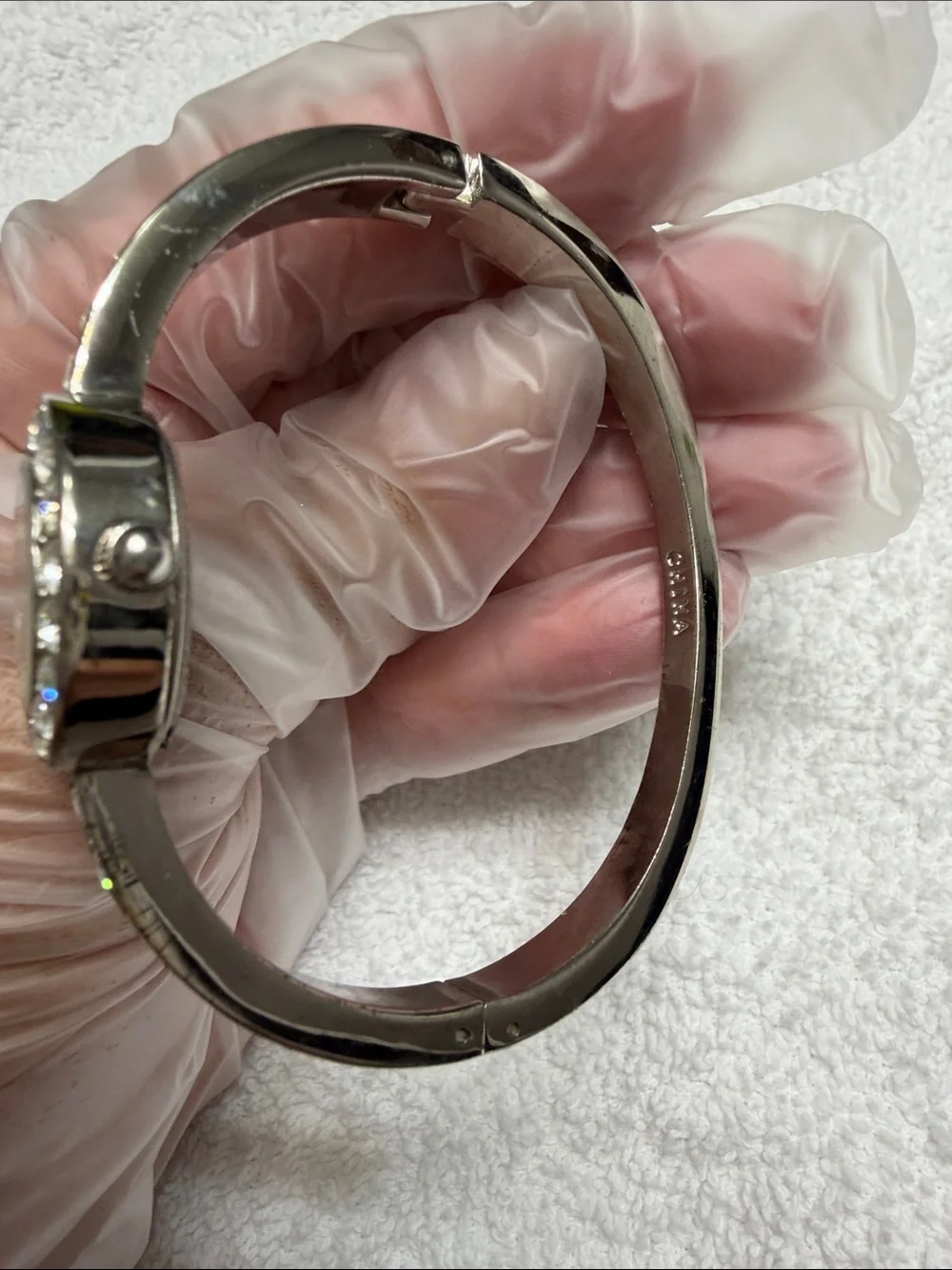 Crystal Accent Silver-Tone Women's Quartz Bangle Watch (needs a battery)